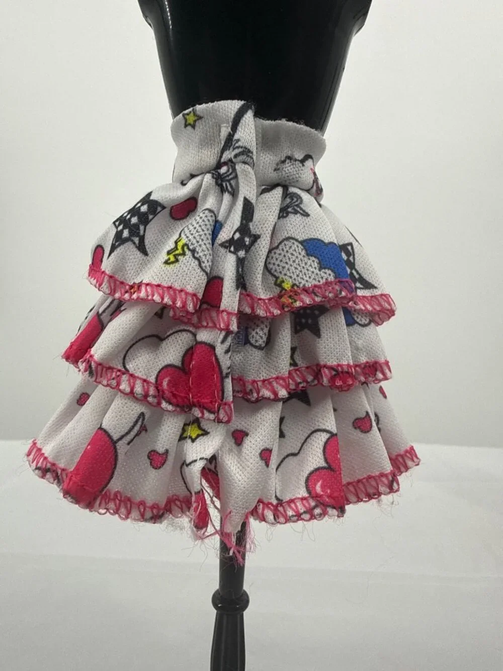 Fashion Doll White Tiered Ruffle Skirt Pink Hearts Stars